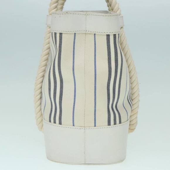 BURBERRY Rope handle Hand Bag Canvas Leather White Blue Silver Auth 92982 - Picture 3 of 16
